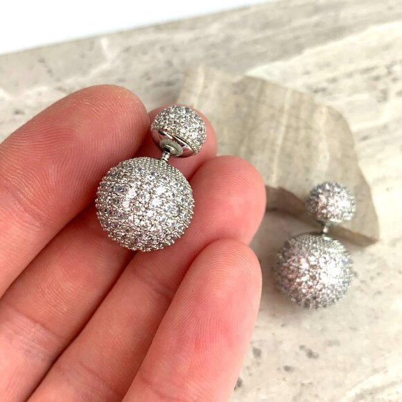NEW~ Anthropologie Shashi Pavé Double Ball Front-Back Earrings - Picture 6 of 15